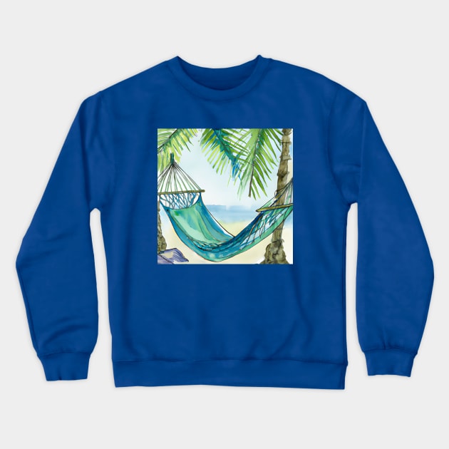 Tropical Beach Hammock Watercolor Crewneck Sweatshirt by KayBee Gift Shop